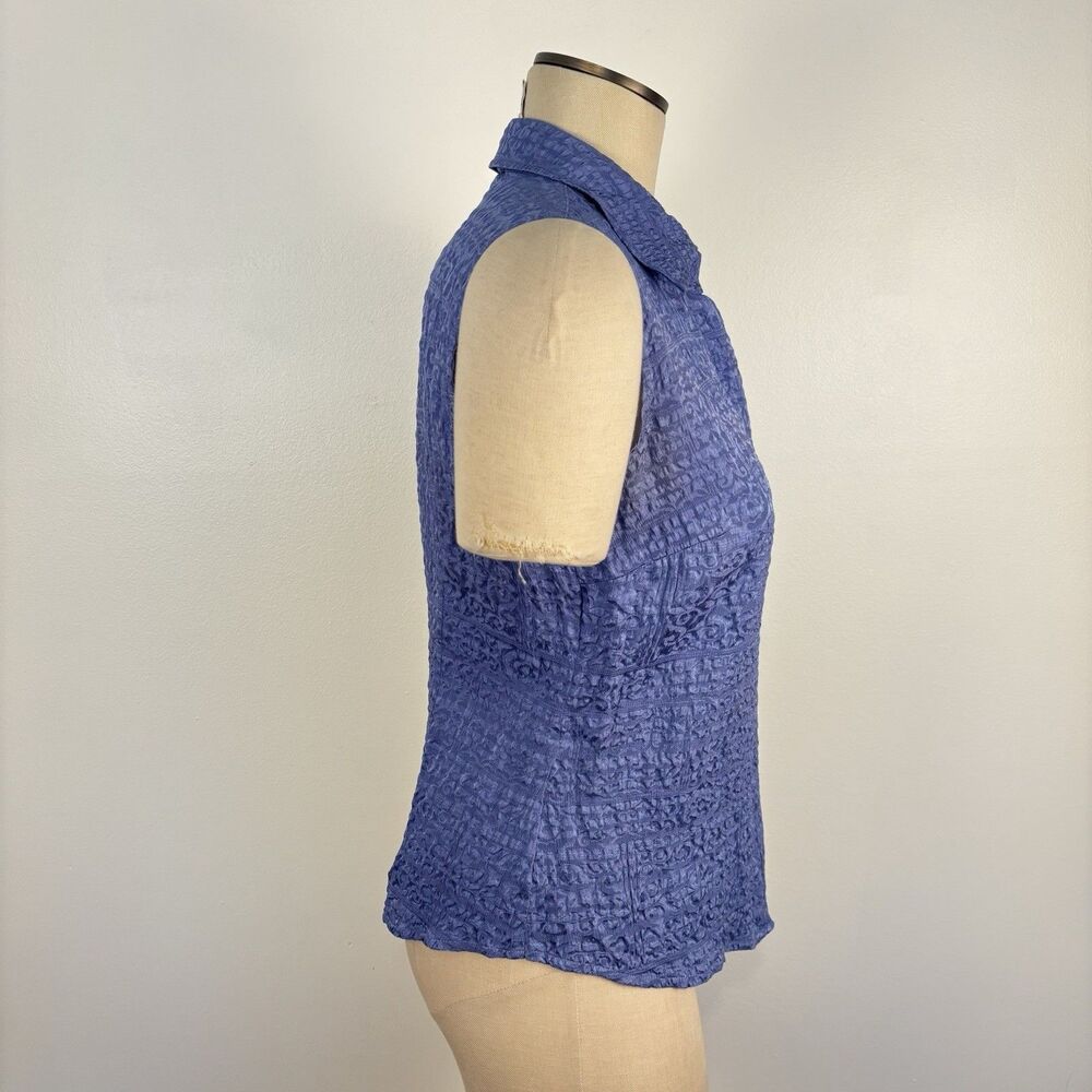 VTG Talbots Womens 6 Pure Silk Blue Printed Sleeveless Button Up Shirt Top Flaw - Picture 6 of 9